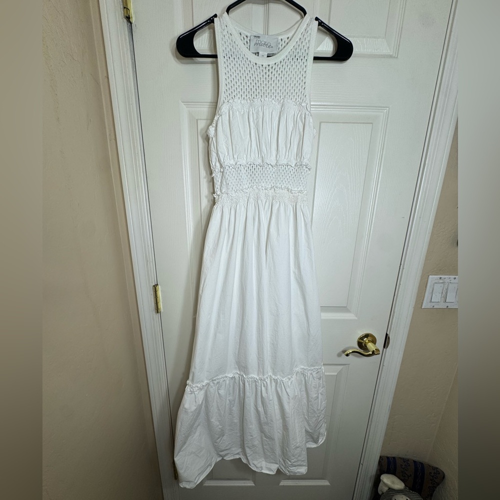 Anthropologie‎ Mare Mare White Crochet Midi Dress XS Boho Summer Resort Style